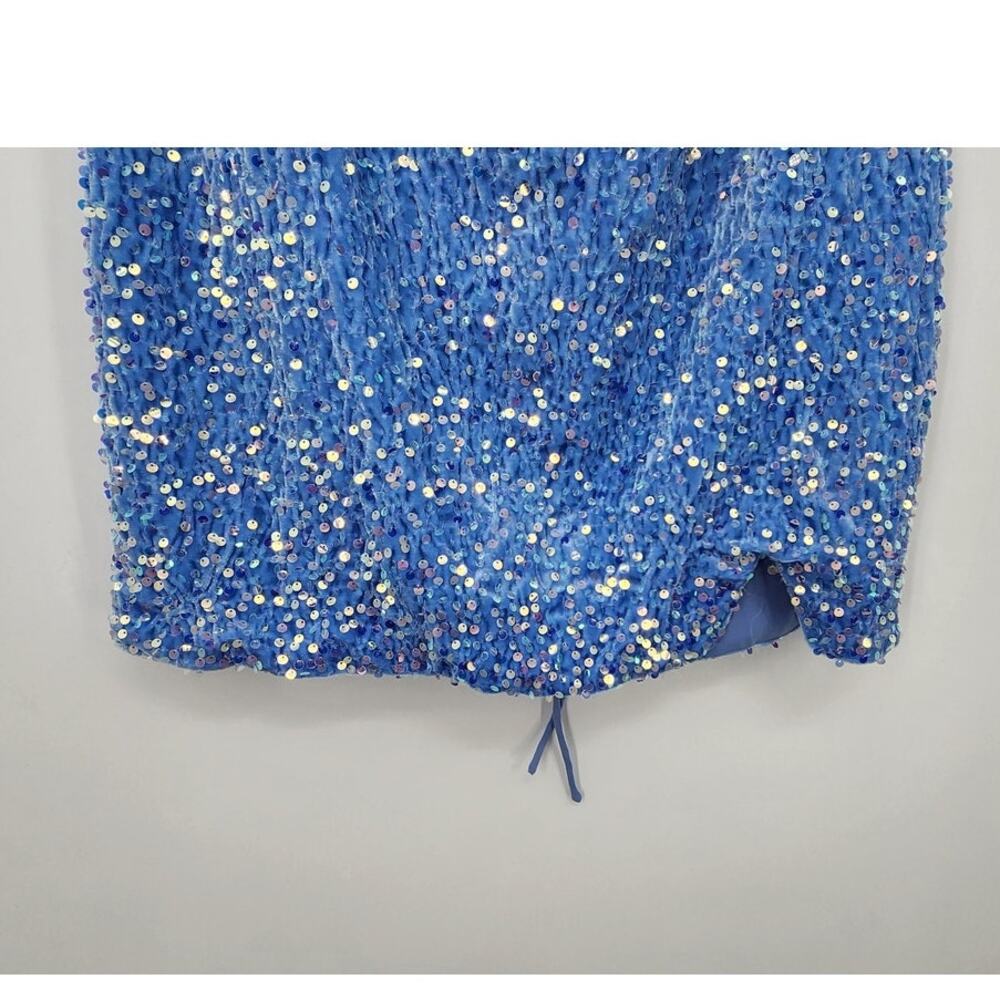 New NWT Stacees Short Sequin Blue Velvet Mini Dress Size‎ 16 In Lavender - Picture 5 of 10